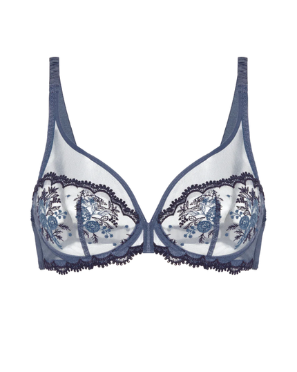 Simone Perele 1E2319 Cinder Blue Intrigue Sheer Plunge Underwire Bra Myselflingerie.com
