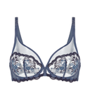 Simone Perele 1E2319 Cinder Blue Intrigue Sheer Plunge Underwire Bra Myselflingerie.com