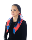 Tie Ur Knot Black with Red Blossom Border Square Scarf