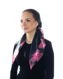 Black with Fading Floral Border Square Scarf