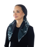 Tie Ur Knot Black With Forest Green Toile Border Adjustable Pre-Tied Bandanna with Full Grip