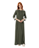 12959 Olive Green Lace Trim and Cuff Cotton Button Down Nightgown