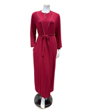 Velvet Solid Berry with White Piping Modal Wrap Morning Robe