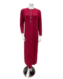 Velvet Solid Berry with White Piping Button Down Modal Nightgown