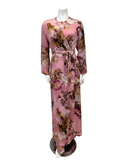 Velvet Satin Mauve Print Wrap Morning Robe