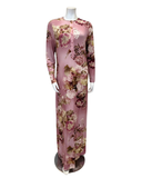 Velvet Mauve Floral Print with Satin Trim Button Down Modal Nightgown