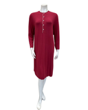 Velvet AL868SBRY Solid Berry with White Piping Button Down Modal Nightshirt Myselflingerie.com