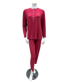 Velvet Solid Berry with White Piping Modal Pajamas Set