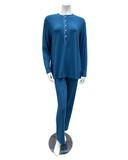 Velvet Solid Blue with White Piping Modal Pajamas Set