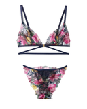 Hanky Panky 8F7426 + 8F2106 Dark Sky Blue Wildly Blooming Strappy Triangle Bralette Set Myselflingerie.com