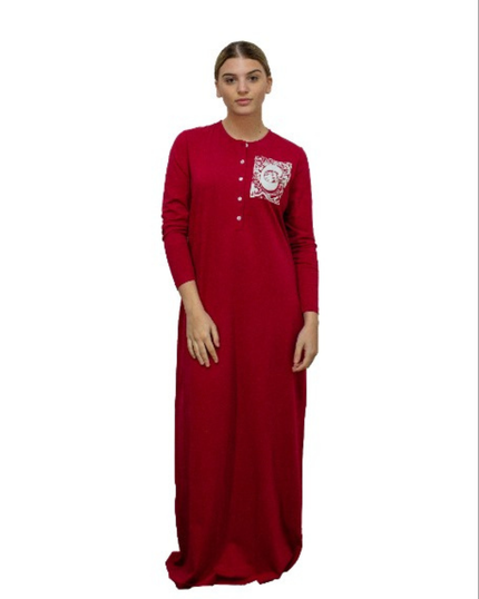 Chicolli N5096-25A Burgundy Boho Cotton Button Down Nightgown Myselflingerie.com
