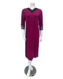 Oh! Zuza M4333 Cranberry/Black Lace Modest V Modal Nightshirt Myselflingerie.com