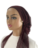 Ahead Burgundy Hairpine Lace Versatile Style Long Tails Open Back Pre-Tied Bandanna