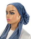 P2392-25 Denim Blue Faintly Checkered Timeless Fit Pre-Tied Bandanna