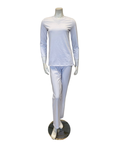 Oh! Zuza M4141 White Swirl Design Lace V Neck Modal Pajamas Set Myselflingerie.com
