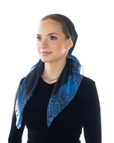 Tie Ur Knot Black With Denim Snakeskin Border Adjustable Pre-Tied Bandanna with Full Grip