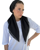 White on Black Scalloped Classic Pre-Tied Bandanna with Velvet Grip