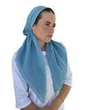 Scarf Bar Sky Blue Scalloped Classic Pre-Tied Bandanna with Velvet Grip