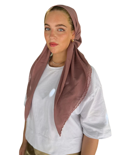 Scarf Bar Plum Scalloped Classic Pre-Tied Bandanna with Velvet Grip Myselflingerie.com