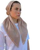 Taupe Scalloped Classic Pre-Tied Bandanna with Velvet Grip