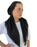 Scarf Bar Black on Black Scalloped Classic Pre-Tied Bandanna with Velvet Grip