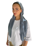 Slate Blue Matte Satin Classic Pre-Tied Bandanna with Velvet Grip