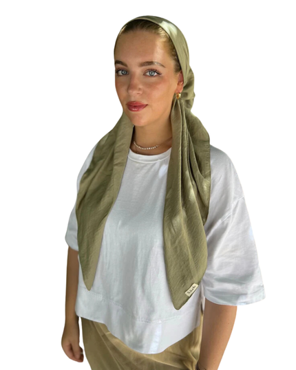 Scarf Bar Olive Green Matte Satin Classic Pre-Tied Bandanna with Velvet Grip Myselflingerie.com