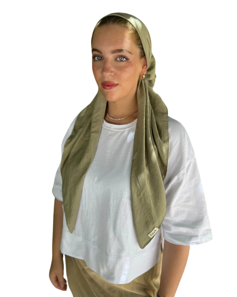 Scarf Bar Olive Green Matte Satin Classic Pre-Tied Bandanna with Velvet Grip Myselflingerie.com