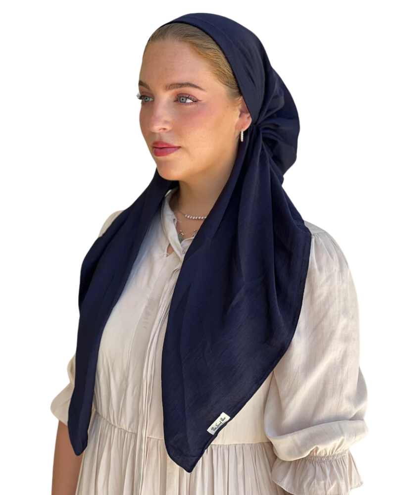 Scarf Bar Navy Matte Satin Classic Pre-Tied Bandanna with Velvet Grip Myselflingerie.com