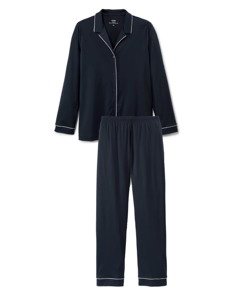 Calida 43629 Navy Button Down Night Lovers 100% Cotton Pajamas Myselflingerie.com