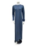 Iora Lingerie 24413C Denim Blue Satin Trim Button Down Cotton Blend Nightgown Myselflingerie.com