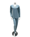 24512 Powder Blue Lace V Neck Cotton Blend Pajamas Set