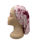 CB87 White, Pink & Burgundy Tie Dye Cotton Beanie Snood