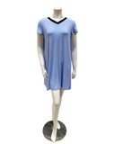 Jackie O'Loungewear S/S-NS-SKY-S25 Sky Blue Ribbed V Neck Short Sleeves Modal Nightshirt Myselflingerie.com