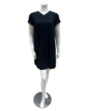 Jackie O'Loungewear S/S-NS-BLK-S25 Black Ribbed V Neck Short Sleeves Modal Nightshirt Myselflingerie.com