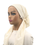 P2543-25 Cream Pattern Lines Classic Fit Pre-Tied Bandanna