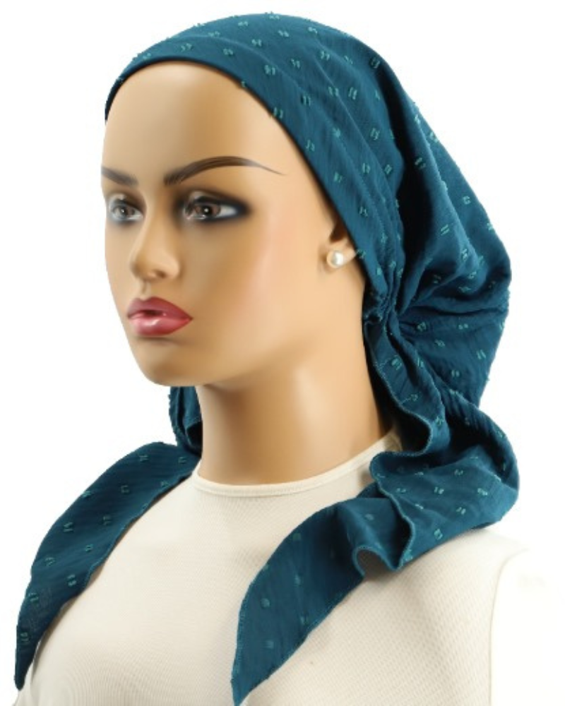 Ahead Dark Teal Speckled Applique Versatile Style Long Tails Open Back Pre-Tied Bandanna