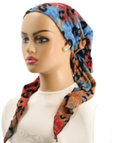 IT2526-25 Multicolor Leopard Print Israeli Style Long Tails Pre-Tied Bandanna