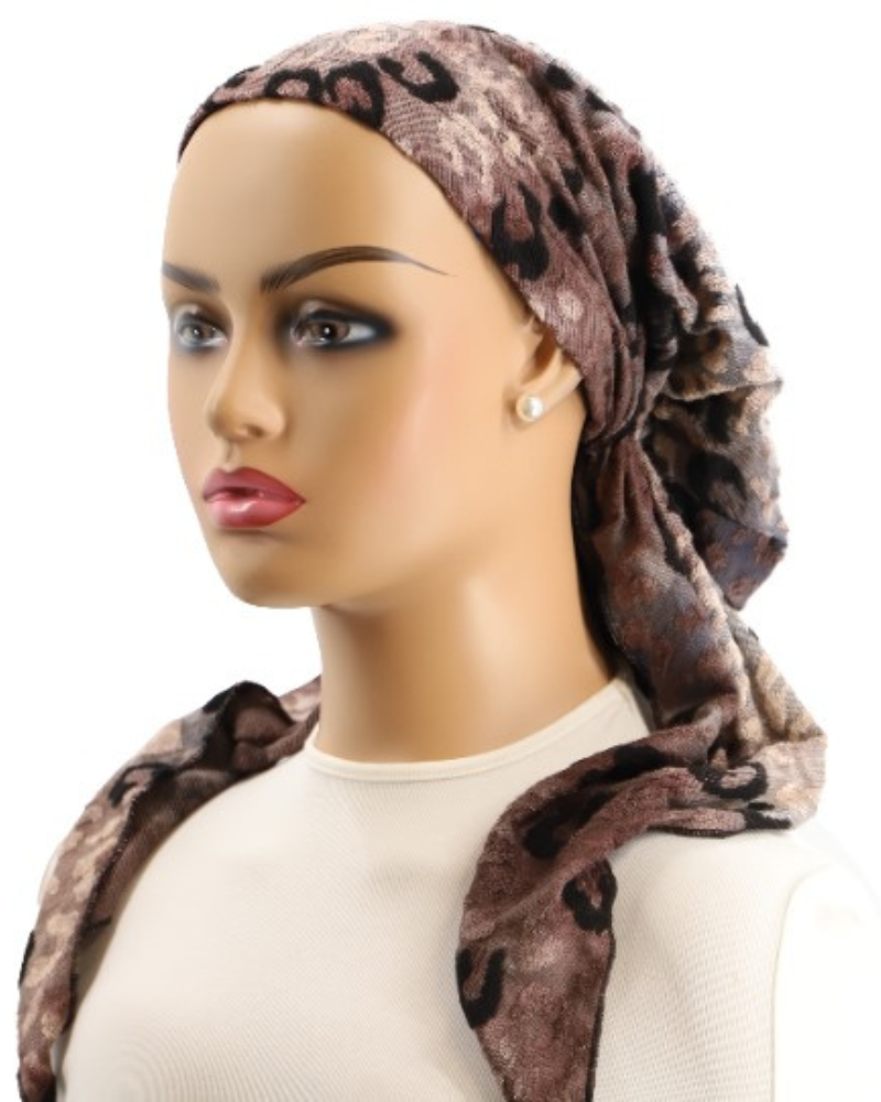 Ahead Chocolate Leopard Print Israeli Style Long Tails Pre-Tied Bandanna