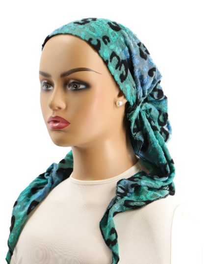 Ahead Apple Green Leopard Print Versatile Style Long Tails Open Back Pre-Tied Bandanna