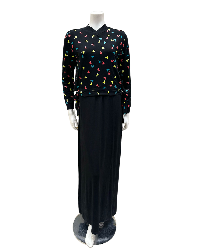 Mega Dreams 357612 Multi Colored Print Black Modal Nursing Nightgown Myselflingerie.com