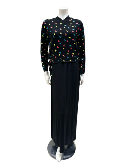 Mega Dreams 357612 Multi Colored Print Black Modal Nursing Nightgown Myselflingerie.com