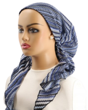 Ahead Navy Knitted Bohemian Israeli Style Long Tails Pre-Tied Bandanna