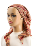 Ahead Pink/Multi Knitted Bohemian Versatile Style Long Tails Open Back Pre-Tied Bandanna