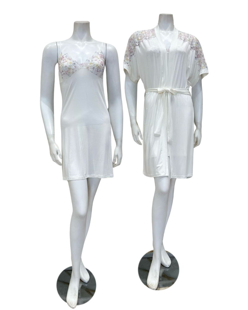 Oh! Zuza 4428 + 4429 Spring Lace Modal Chemise & Wrap Set Myselflingerie.com