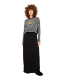 ORD Gold Logo Striped Black Modal Nursing Nightgown