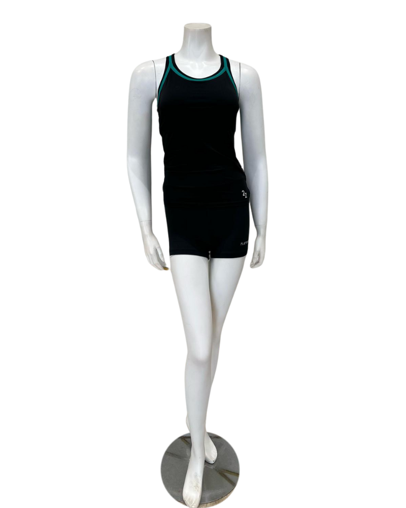 Flamingo 23FL02ZDOL Black/Jade Trim 2 Piece Teen's Bathing Suit Tank with Shorts Myselflingerie.com