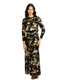 Ellwi 1201 Gold Printed Black Cotton Nursing Nightgown Myselflingerie.com