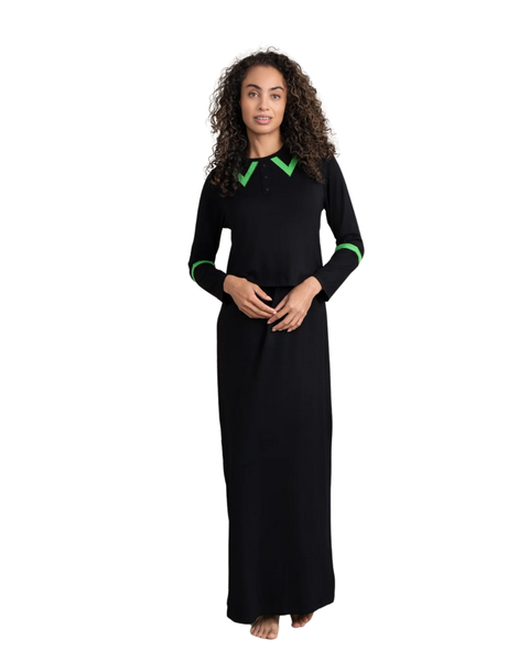Ellwi 1217 Mock Collar Black Cotton Nursing Nightgown Myselflingerie.com