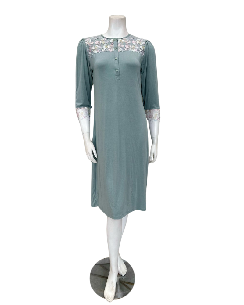Oh! Zuza B49 Sage Lace Button Down Modal Nightshirt Myselflingerie.com